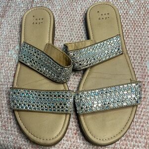 A New Day Beige Sandals with Silver Embellishments